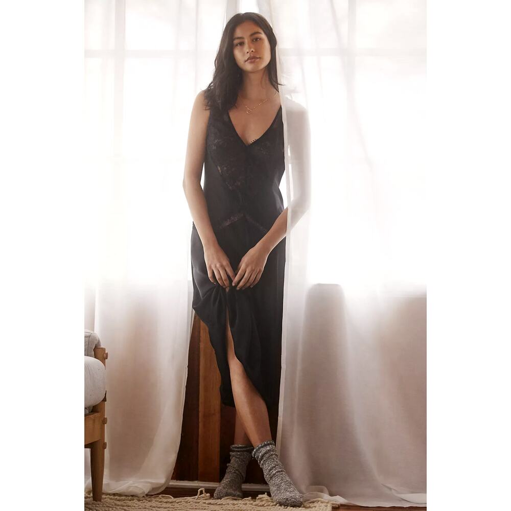 New Anthropologie Cerise Black Lace Maxi Dress | Medium